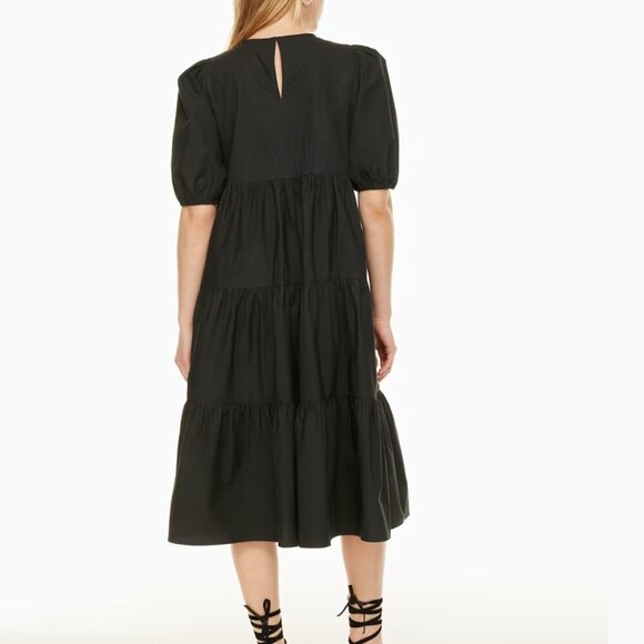 Aritzia Little Moon Delphi Poplin Dress Puff-Sleeve Tiered Women's Size S Black - Picture 2 of 11